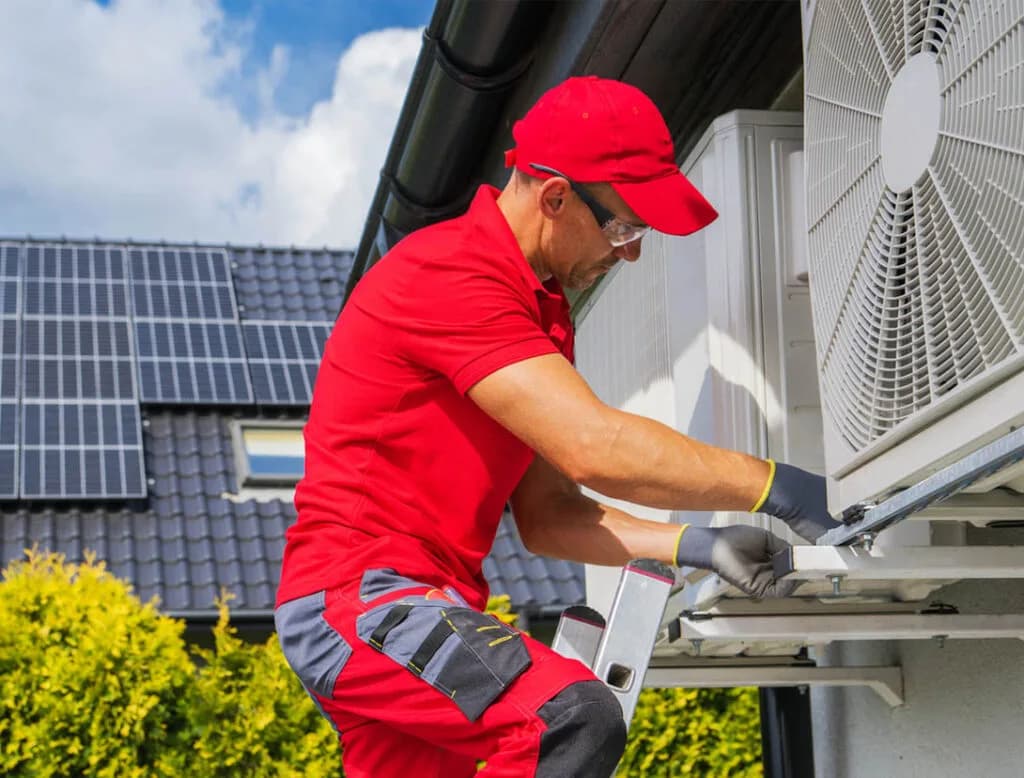 HVAC technician servicing an air conditioning unit